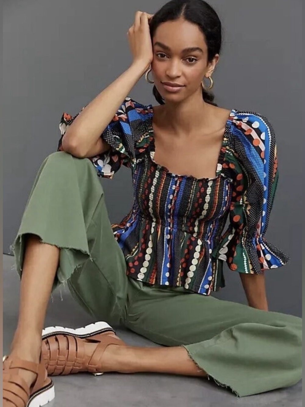 Anthropologie CONDITIONS APPLY Smocked Sweetheart Blouse Top